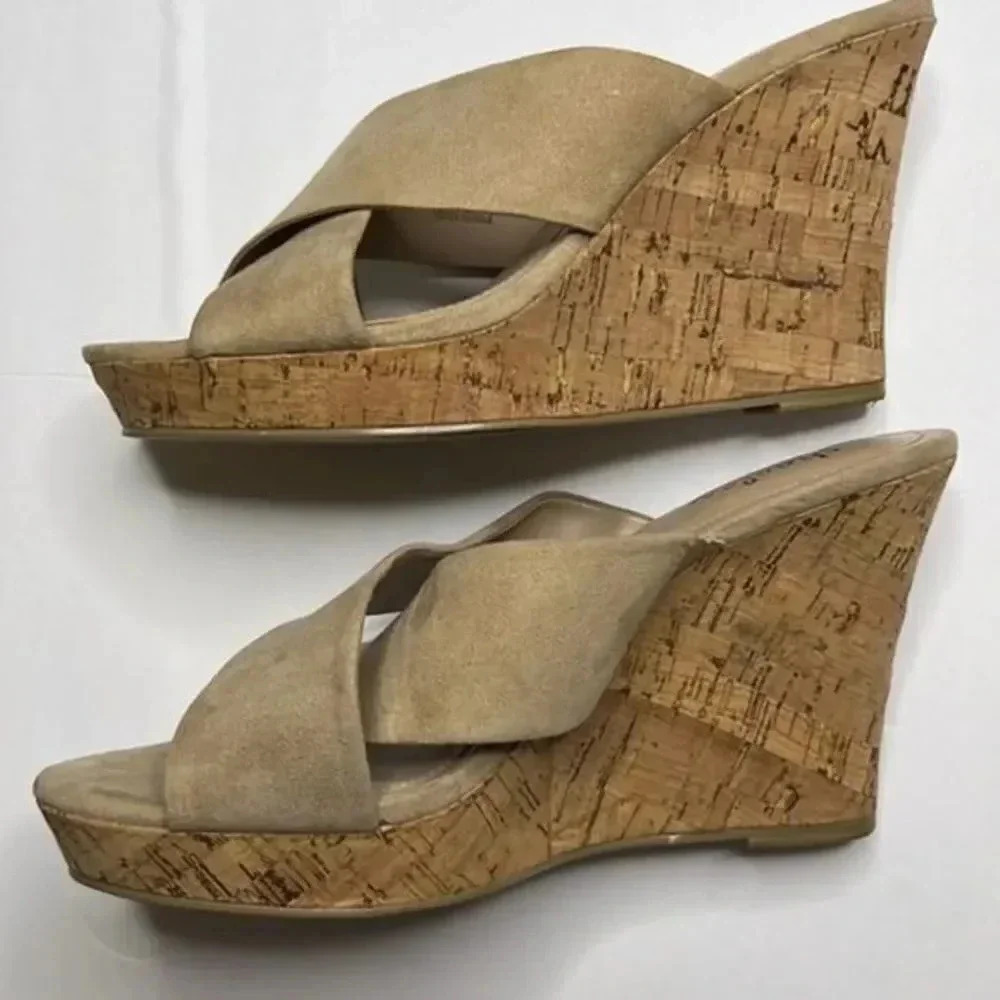 Charles by David Charles Latrice Nude Suede Wedge Sandals size 8 - Picture 6 of 7